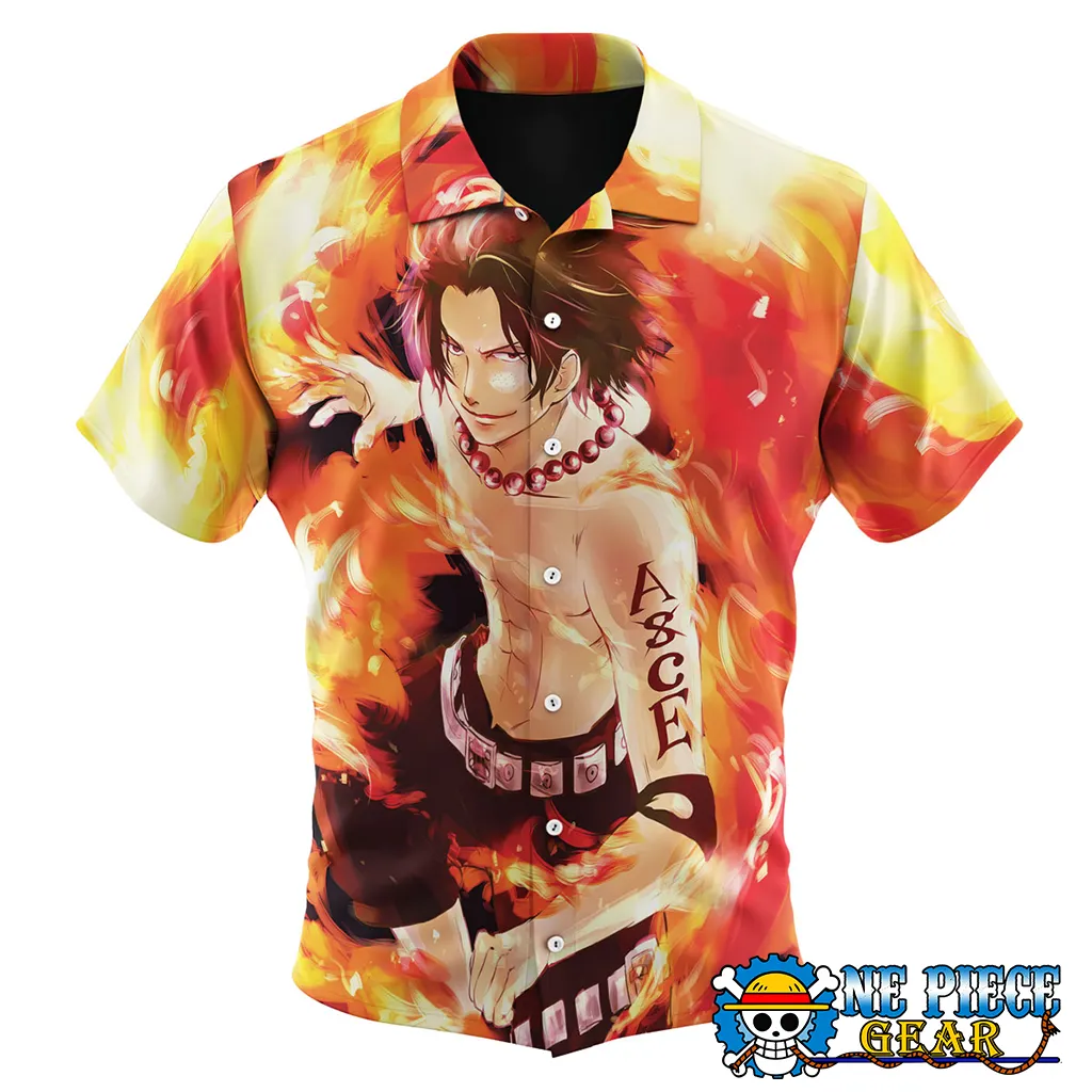 One Piece Ace Fire Design Hawaiian Shirt